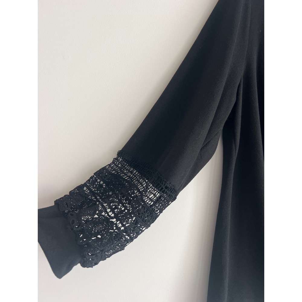 Blue Mood Black Twist Front Top Crochet Lace Sleeve Plus Size 2X Scoop Neck
